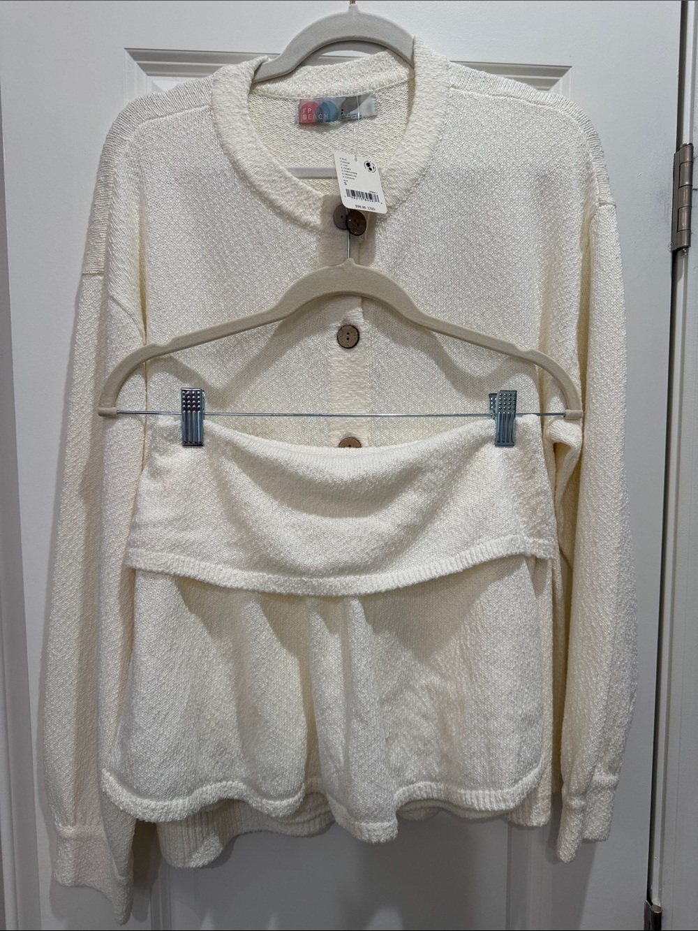 Free People Cream Button-Front Knit Cardigan